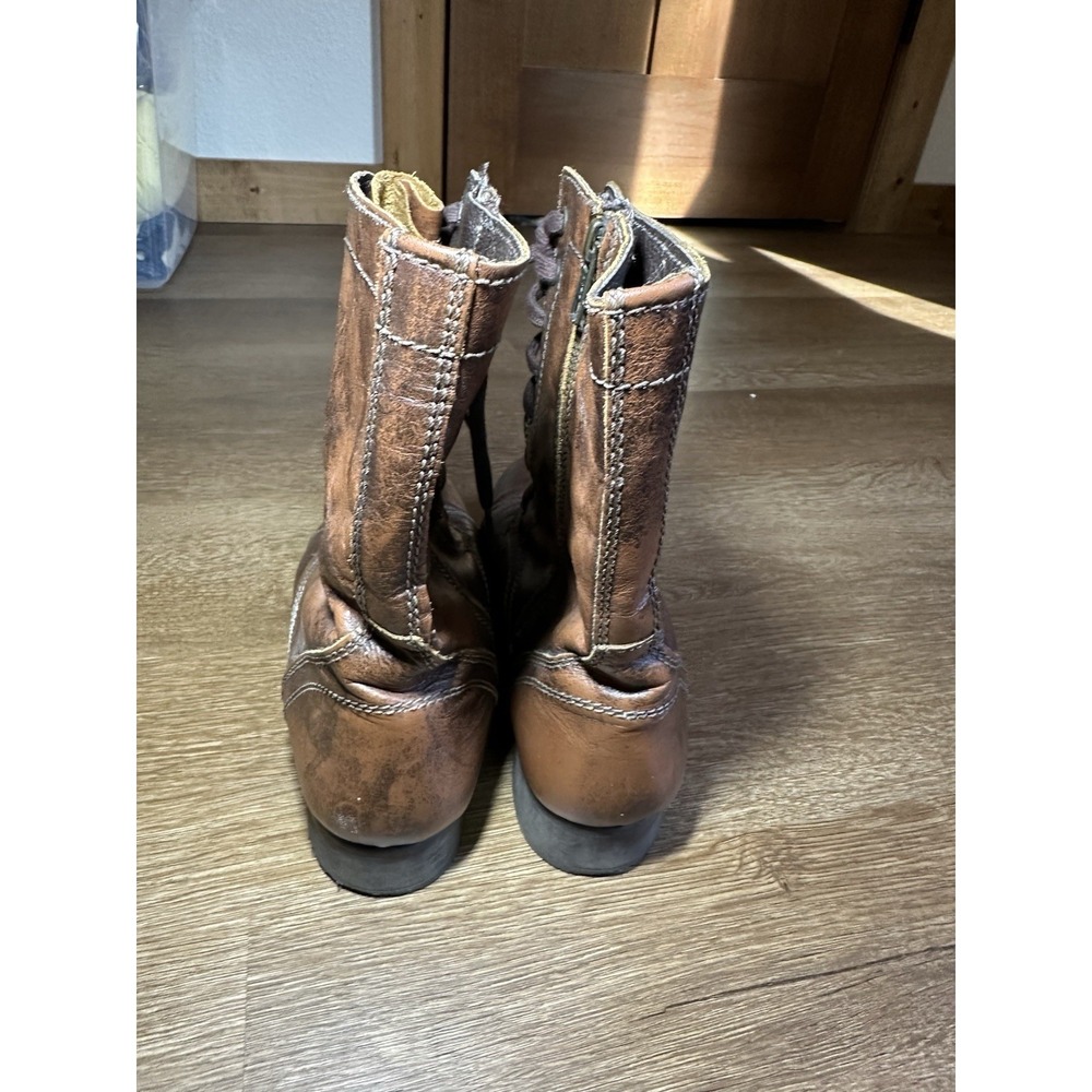 Steve Madden Troopa Boots Brown Leather Combat Womens Size 10 Lace Up Zip - Picture 3 of 7